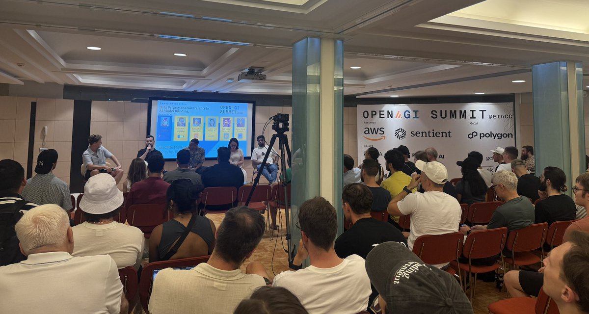 openagisummit's tweet image. Right now on stage: Data Privacy and Sovereignty in AI Model Building at the Open AGI Summit. Hosted by @ayyyeandy from @therollupco, with a great lineup of speakers including:

@Ismael_H_R (@lagrangedev)
@bidhanxyz (@bagelopenai)
@TeanaTaylor (@AskVenice)
@Ramkumartweet…