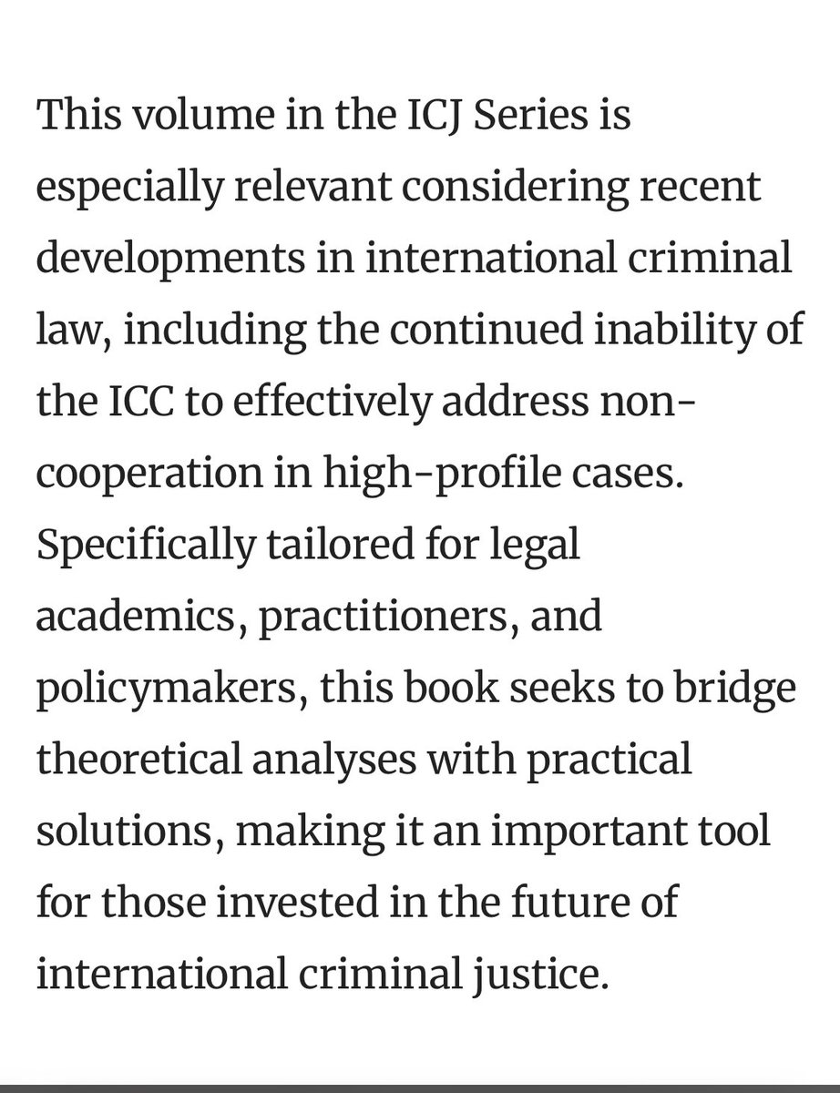 Presenting my first published book. 

This monograph, based on my PhD thesis examines how the International Criminal Court’s mechanisms for addressing non-cooperation, can be strengthened through general international law principles. 

Available here link.springer.com/book/10.1007/9…