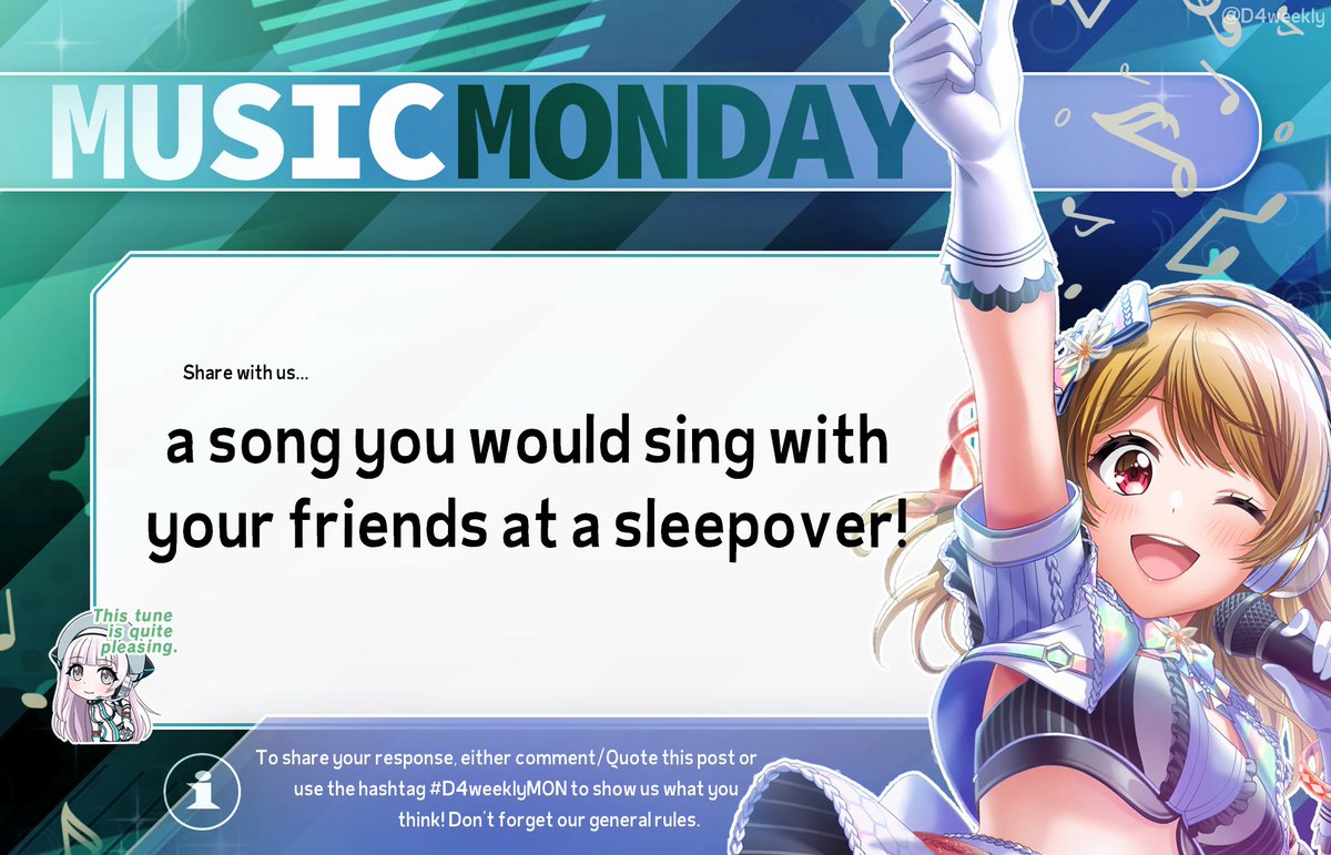 D4weekly's tweet image. MUSIC MONDAY🎶
➡ Check the image below for this week's Monday prompt! Don't forget to use the hashtag #D4weeklyMON or share your response on this very post!
#D4weekly