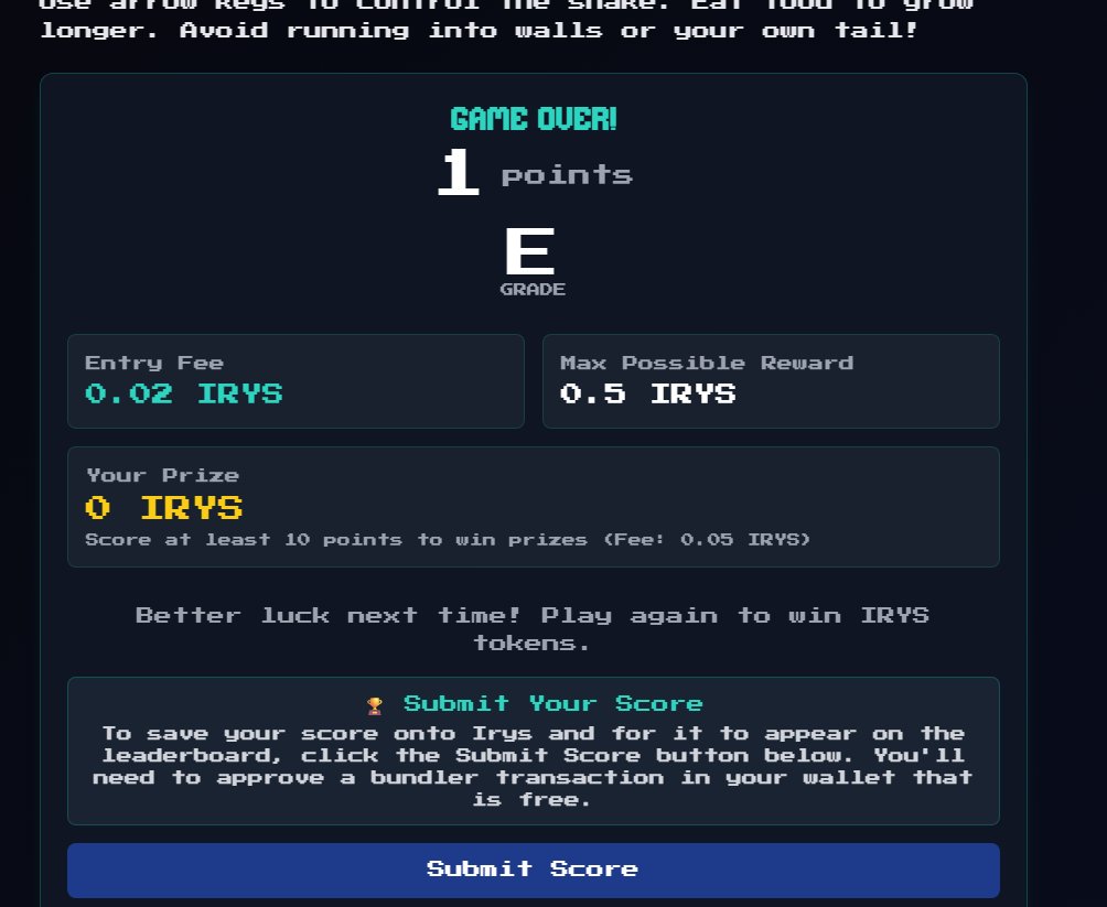 irys @irys 
<a href="/cn_irys_xyz/">Irys中文(✧ᴗ✧)</a> 
今天终于变紫色了，要再努力变红色。每天必玩的贪吃蛇，就是技术太菜了。