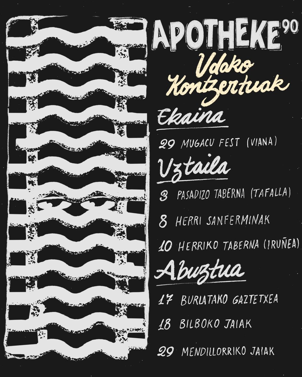 apotheke90's tweet photo. 🌼 UDAKO KONTZERTUAK 🌼

Gaur emanen diogu kontzertu sorta honi hasiera @mugacufest -en. Non ikusiko gara?

Kartela : @31giltza https://t.co/QTXpcYBKXt