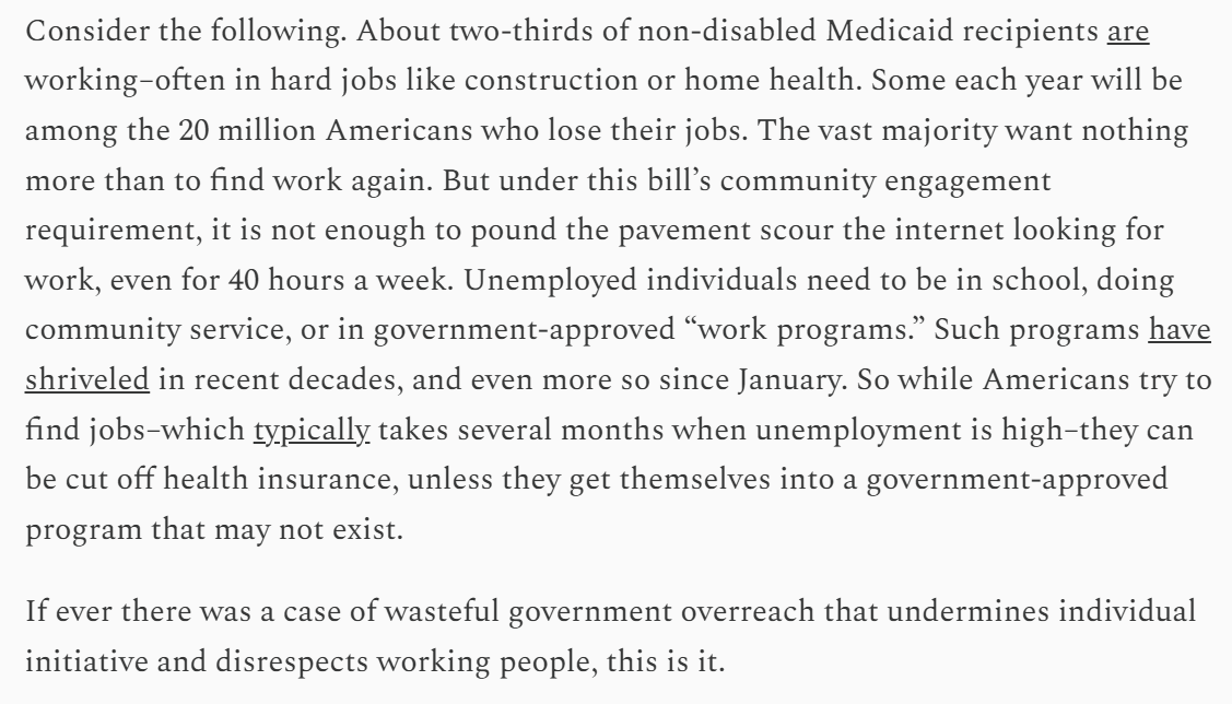 Little-known provision of the Big Beautiful Bill: you can lose your health care because you're looking for work, not enrolled in a government program.  More in testimony here: donmoynihan.substack.com/p/how-medicaid…