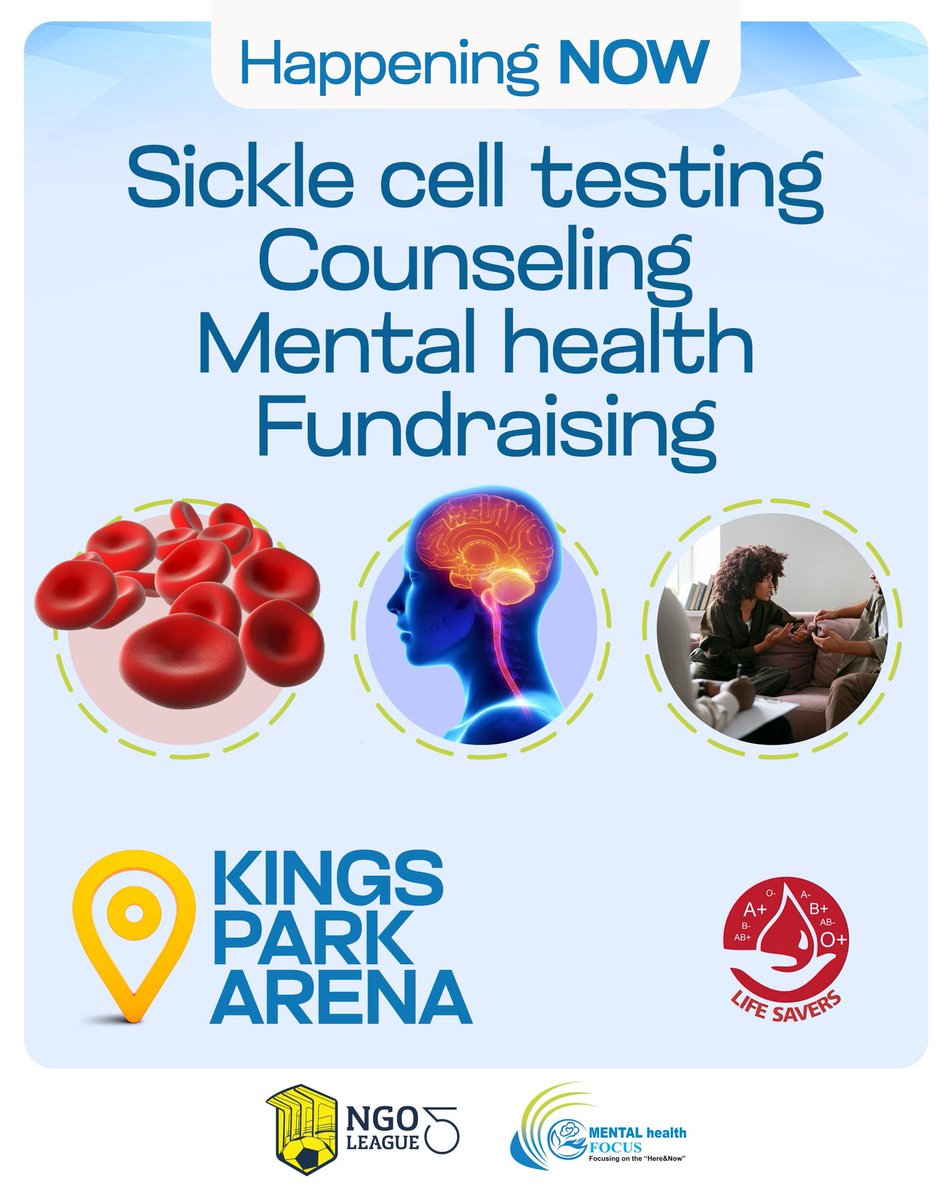 TheSCMHFund's tweet image. "We're LIVE at NGO League! Today, we're providing FREE Sickle Cell screening and mental health services. Get tested, get supported! #SickleCellAwareness #MentalHealthMatters #NGOLeague"