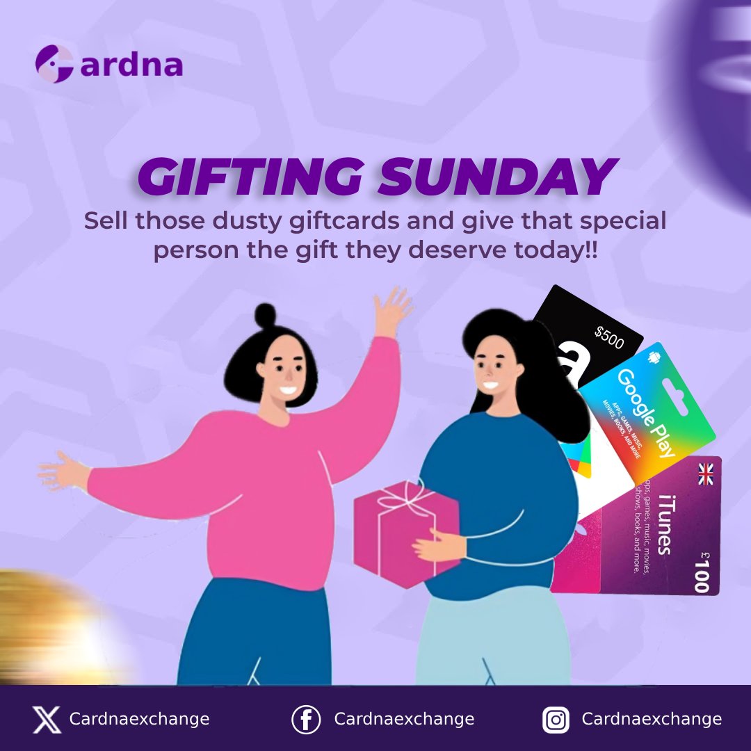 cardnaexchange's tweet photo. It’s not just Sunday — it’s ɠifting Sunday, and the perfect time to turn your unused gift cards into instant value!

Amazon, Steam, iTunes, and more — trade them all in today and treat yourself or someone special.

💳 Swap. Smile. Spend.
Only on Cardna Exchange
#UFC317 #asherkine https://t.co/JWbsYxYeOU