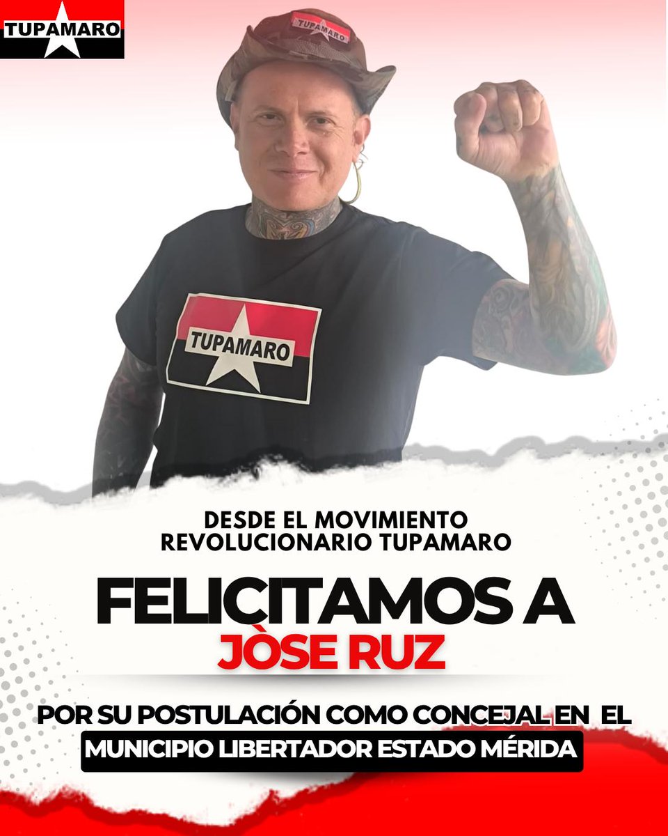 🔴⚫ Desde el Movimiento Revolucionario TUPAMARO felicitamos a nuestro camarada José Ruz por su candidatura a la concejalía del municipio Libertador del estado Mérida 

Leales al legado de nuestro Comandante Chávez y construyendo desde la unidad el estado comunal, hacemos frente