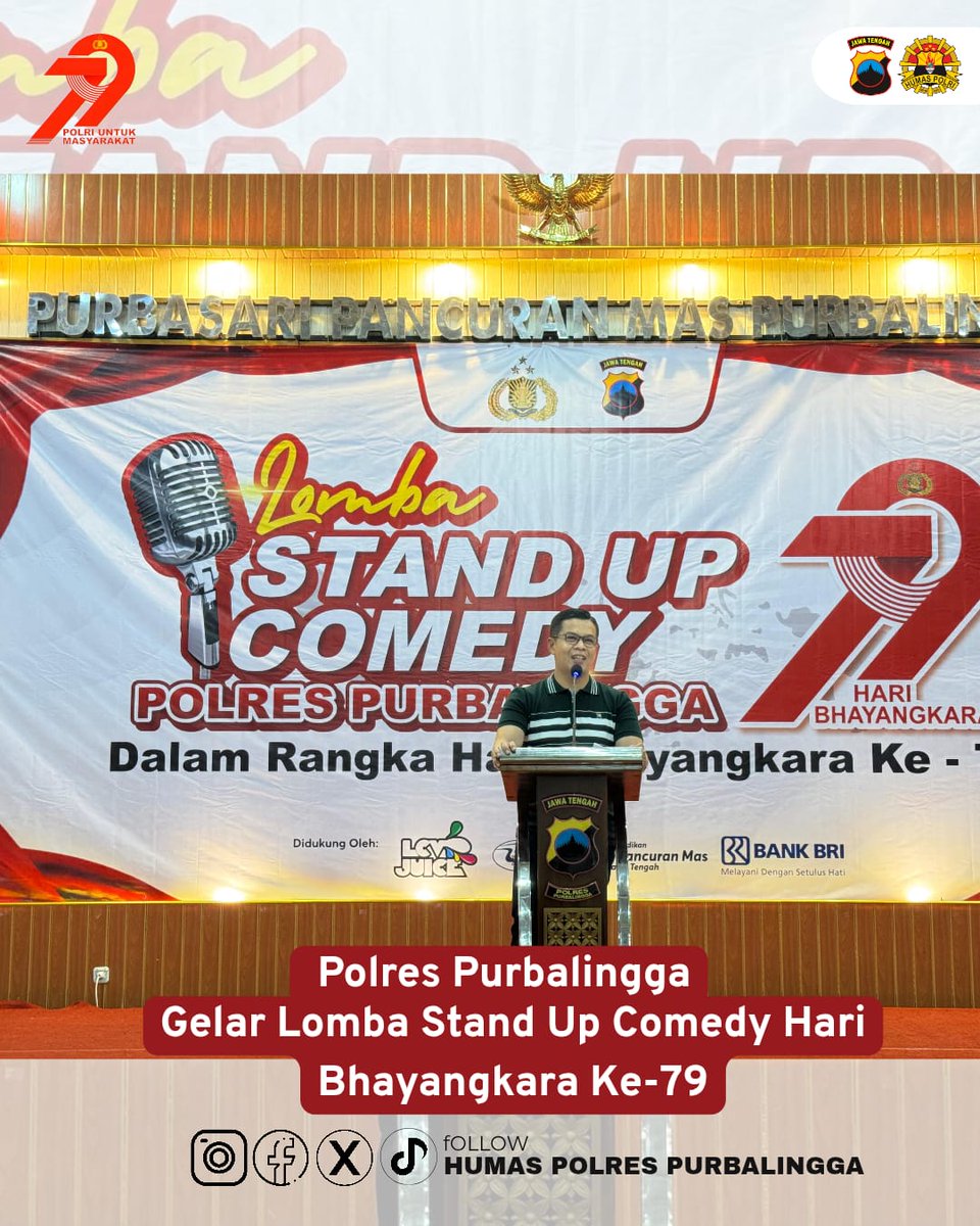 ReskrimResPbg's tweet photo. Polres Purbalingga Gelar Lomba Stand Up Comedy Hari Bhayangkara Ke-79

@humas_poldajateng
@polisi_indonesia
@kapolrespurbalingga

#polrespurbalingga
#humaspolrespurbalingga
#poldajatenghadir
#polisi_indonesia
#polisirepublikindonesia
#polriuntukmasyarakat
#haribhayangkara79 https://t.co/391SibxMal