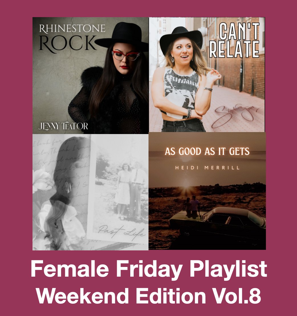 NEW #FemaleFriday Top #NewCountryMusic Releases

<a href="/jennyteator/">Jenny Teator</a> Rhinestone Rock
<a href="/StephanieGmusic/">Stephanie Grace</a> Can't Relate
<a href="/JustineGiles/">Justine Giles</a> Past Life
<a href="/heidi_merrill/">Heidi Merrill</a> As Good As It Gets

#Spotify
rb.gy/8b6rr8

#NewMusic2025 #Country #WomenOfCountry