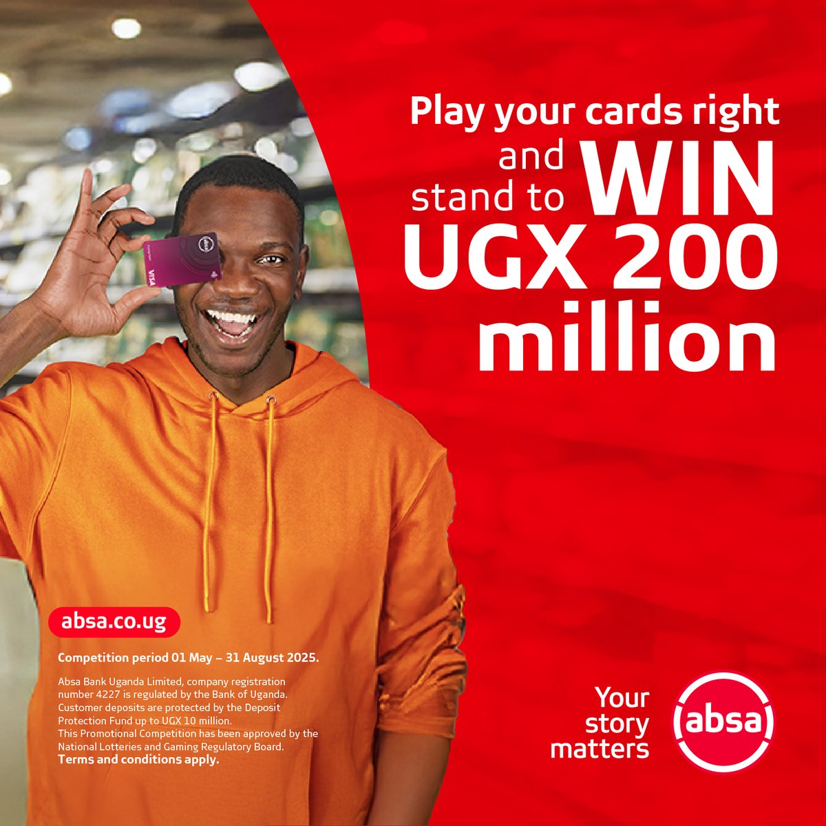 newvisionwire's tweet photo. AD
Tap. Swipe. Win BIG!
Play your cards right and you could walk away with UGX 200 MILLION! 🤑
Use your Absa Card 5 times and you're in the draw!
It’s that simple. Are you ready?
👉 https://t.co/nJphvmkbdL
#AbsaUganda @AbsaUganda https://t.co/1p8YBqTOH8