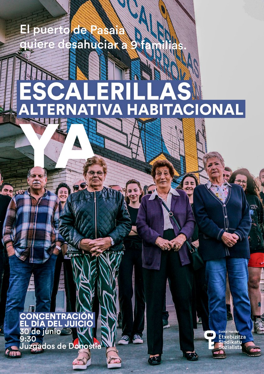 🔵Bihar da Escalerillaseko auzokideen aurkako epaiketa. 

Etxegabetzeak eten! Etxebizitza aterabidea orain!

🔵Mañana será el juicio contra los vecinos de Escalerillas.

¡Suspensión de los desahucios! ¡Alternativa habitacional ya!