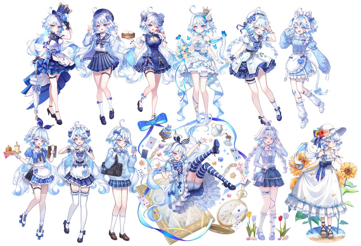 푸리나 전신들이 꽤 모였길래..☺️예전부터 디자인했던 푸리나 의상들 모아봤어요💙