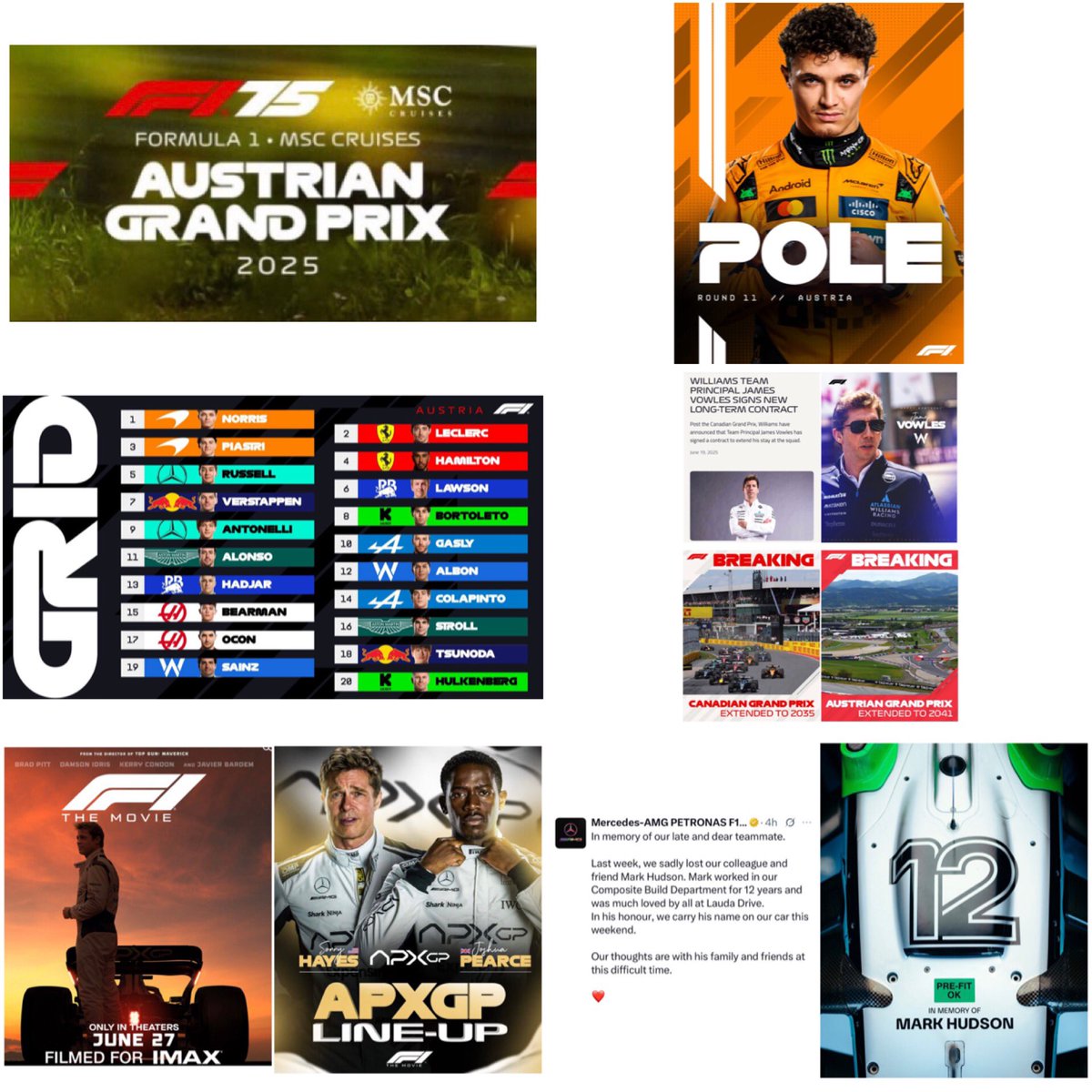 Austrian Grand Prix on <a href="/espn/">ESPN</a> at 7:55a CDT (Pre show 6:30a) from Spielberg, Austria. Round 11 and <a href="/F1/">Formula 1</a> in the picturesque backdrop of Styrian Mountains. <a href="/LandoNorris/">Lando Norris</a>, <a href="/McLarenF1/">McLaren</a> on Pole; <a href="/Charles_Leclerc/">Charles Leclerc</a>, <a href="/ScuderiaFerrari/">Scuderia Ferrari HP</a> starts 2nd; and <a href="/OscarPiastri/">Oscar Piastri</a>, s … bit.ly/4lgMZiQ