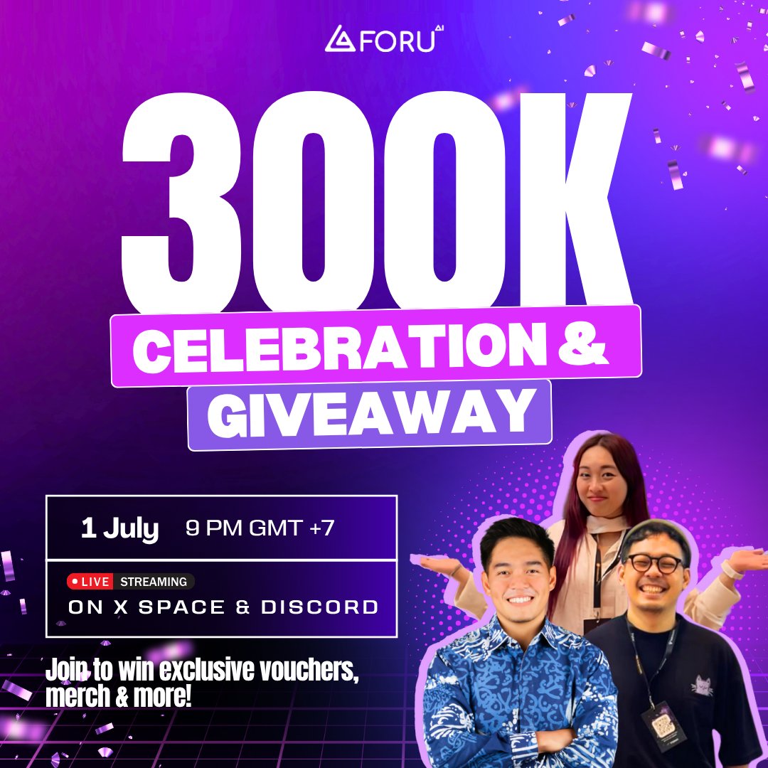 ForU AI | ฅ^◡ ⩊ ◡^ฅ (@4uaicrypto) on Twitter photo 🎉 You’re officially invited to the ForU 300K Livestream Party! ✨
🗓 July 1 | 🕘 9PM GMT+7
🎧 Pull up 👉 x.com/i/spaces/1dRKZ…
We’re dropping free vouchers & exclusive <a href="/Somnia_Network/">Somnia - a Fully Onchain World</a>'s merch just for YOU 👀🔥
How to join the giveaway:
🔁 RT this & tag 3 frens
📸 Post a 🎉 You’re officially invited to the ForU 300K Livestream Party! ✨
🗓 July 1 | 🕘 9PM GMT+7
🎧 Pull up 👉 x.com/i/spaces/1dRKZ…
We’re dropping free vouchers & exclusive <a href="/Somnia_Network/">Somnia - a Fully Onchain World</a>'s merch just for YOU 👀🔥
How to join the giveaway:
🔁 RT this & tag 3 frens
📸 Post a