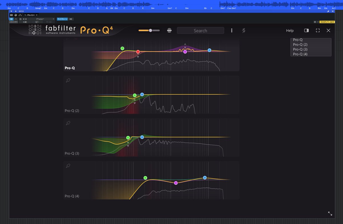 Andrew80286's tweet image. いやーん、Pro-Q 4のアップグレード版をポチっちゃった（ﾃﾍｯ）
様子見してたけど概ね評判いいし、一番良く使うプラグインでもあるし…
使ってみて、使いやすさそのままで進化した感じ。
ダイナミックEQの機能強化が一番うれしい(*´ω｀*)
使い倒してやるぜぃ！
#dtm #fabfilter