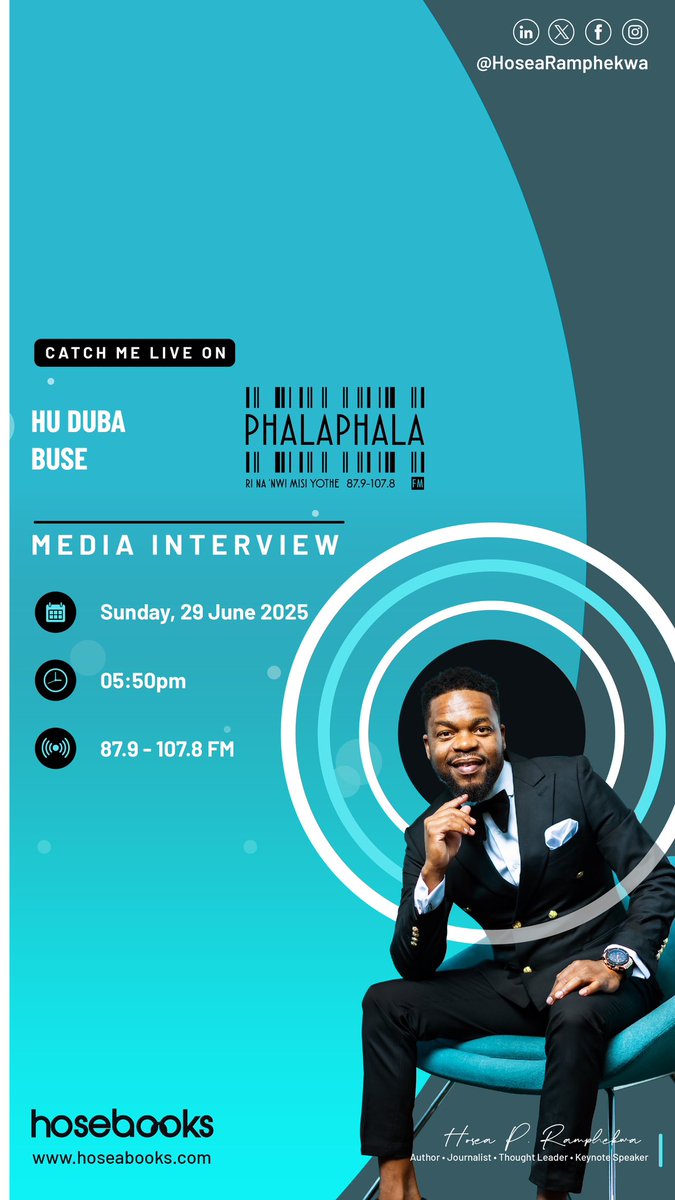 This afternoon, I’ll be on SABC Limpopo’s powerhouse radio stations to talk about my book: Pitso Mosimane: Cry Baby or Misunderstood Genius?
🕔 Catch me live at the following times:
•Thobela FM – 17:20
•Munghana Lonene FM – 17:40
•Phalaphala FM – 17:50