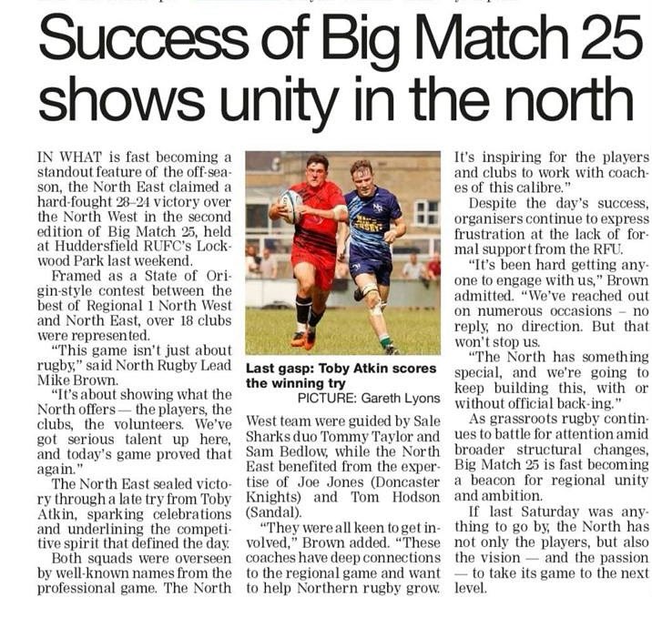 NORTH RUGBY (@northrugby1) on Twitter photo 👏 Huge thanks to <a href="/TheRugbyPaper/">The Rugby Paper</a> r for their brilliant coverage of #BigMatch25!
Your continued support for the sport — at all levels — is something to be admired. 🙌🏉
Now it’s time for the <a href="/RFU/">Rugby Football Union</a> to give this game the recognition it deserves. Exposure matters. Lets grow the game 👏 Huge thanks to <a href="/TheRugbyPaper/">The Rugby Paper</a> r for their brilliant coverage of #BigMatch25!
Your continued support for the sport — at all levels — is something to be admired. 🙌🏉
Now it’s time for the <a href="/RFU/">Rugby Football Union</a> to give this game the recognition it deserves. Exposure matters. Lets grow the game