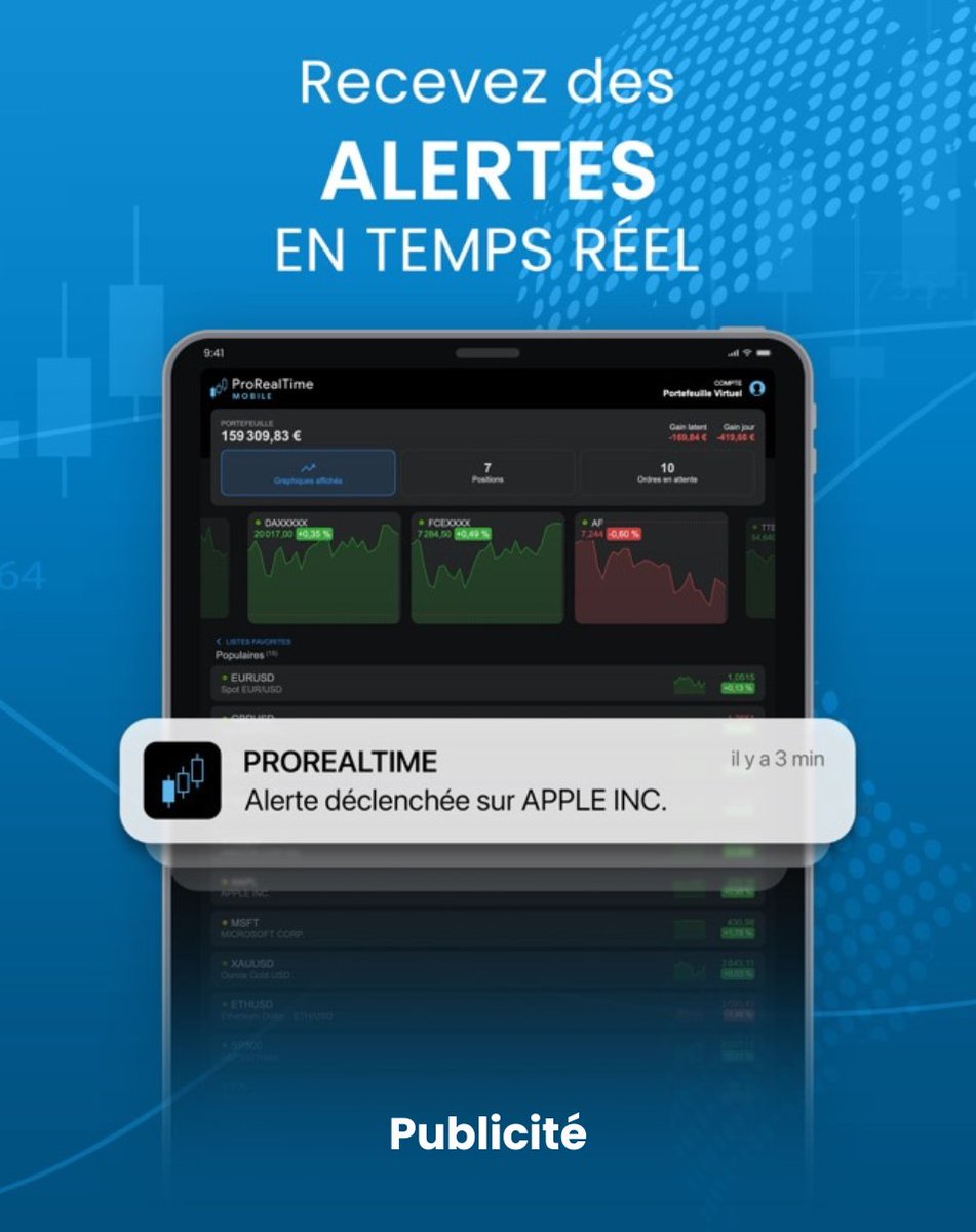 [Publicité]
Comment activer ses alertes en 3 clics sur l’appli de trading ProRealTime ?

✅ Notifications en temps réel
✅ Suivi précis des niveaux clés
✅ Réactivité maximale

Je te montre en moins d’une minute ⤵️
