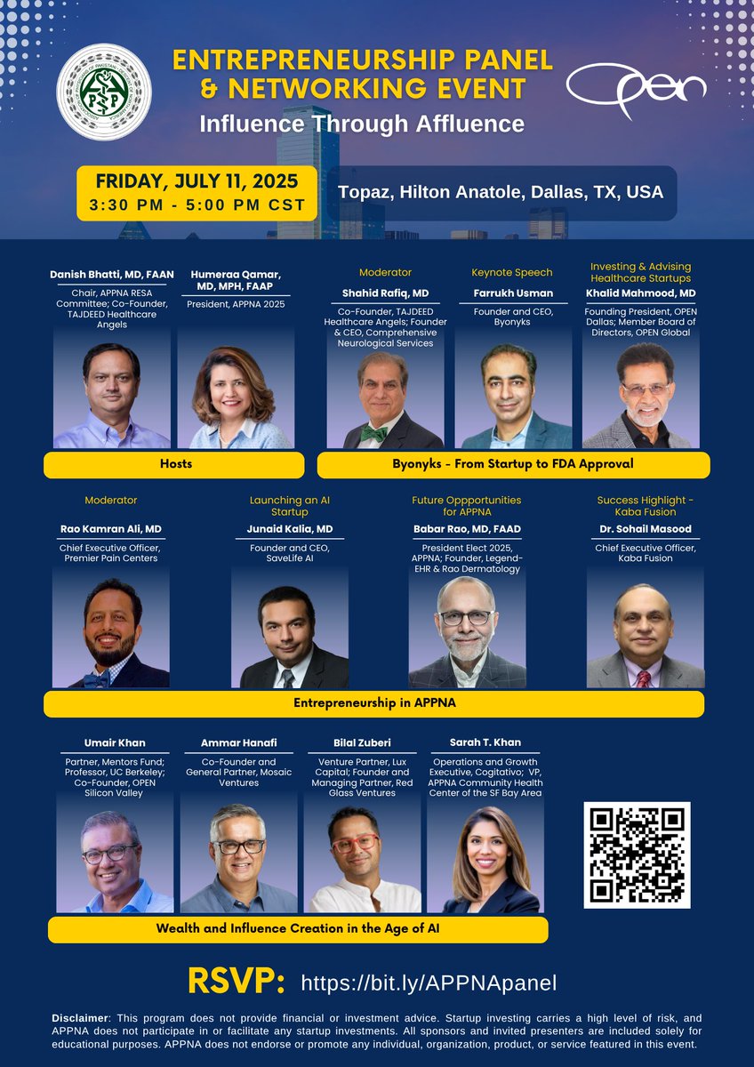 Assoc. of Pakistani Physicians of North America (@appna) on Twitter photo Entrepreneurship Panel & Networking Event – APPNA 48th Annual Convention 2025, Dallas, TX
📍 Event Details:
🔗 conta.cc/4nq3UkI
✅ Click here to sign up for the Event:
🔗 bit.ly/40gLk4L
#APPNA  #PakistaniPhysiciansUSACanada #PakistaniDoctorsUSACanada Entrepreneurship Panel & Networking Event – APPNA 48th Annual Convention 2025, Dallas, TX
📍 Event Details:
🔗 conta.cc/4nq3UkI
✅ Click here to sign up for the Event:
🔗 bit.ly/40gLk4L
#APPNA  #PakistaniPhysiciansUSACanada #PakistaniDoctorsUSACanada
