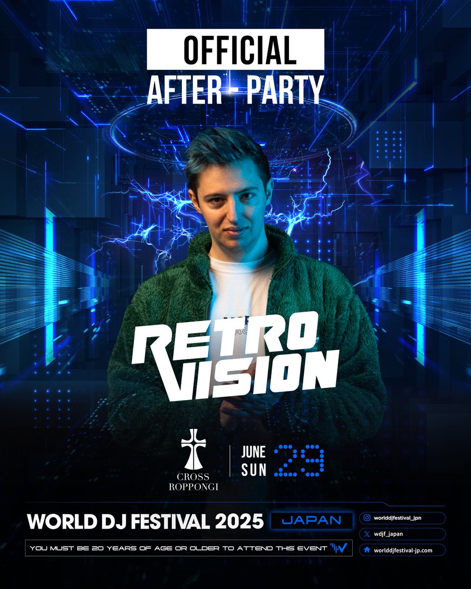今夜はレトロビジョン<a href="/RetroVisionFR/">RetroVision</a> がアフターパーティーを盛り上げます❗️🔥

六本木駅から徒歩1分の
CROSS ROPPONGIで遊びましょう🎧

#wdjf #wdjf2025