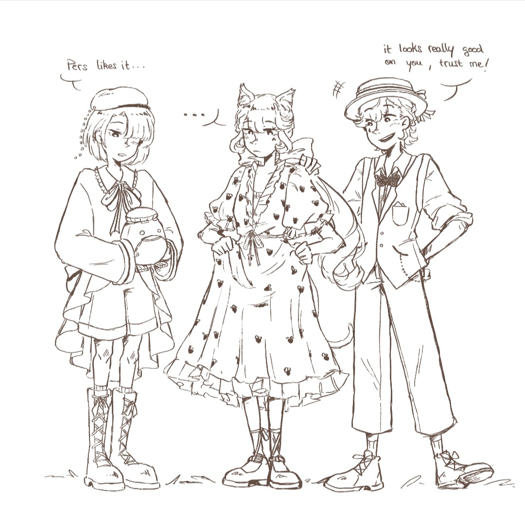 strawberry dress lynette 🍓
pulling out some old sketches from the dusty drawers
#GenshinImpact #Lyney #Lynette #Freminet