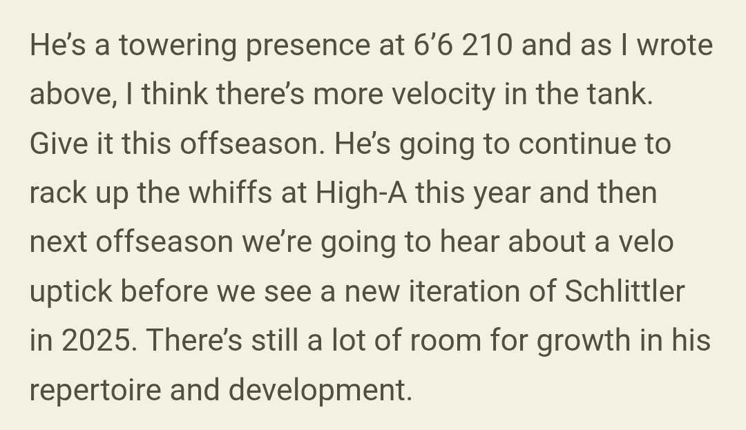 Prospect_Tilt's tweet image. Cam Schlittler is now a top 100 prospect according to @BaseballAmerica 🔥📈
Wrote this about Schlittler last year on April 15th of '24