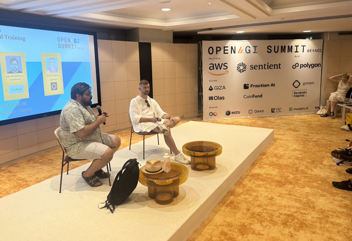 openagisummit's tweet image. Right now on stage: Fireside Chat on Decentralized Training and More at the Open AGI Summit. Featuring @jbrukh from @coinfund_io and @fenbielding from @gensynai 

You can watch live here: youtube.com/live/_REmxgPnm…