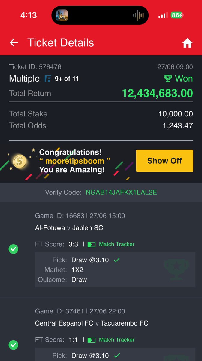 pelleragbede's tweet photo. Flex 9✅✅✅✅✅✅✅✅✅ of 11 1,243 ODDS &amp; 5/6 BOOOOOOOOOOM 💥💥💥💥💥💥💥💥🔥🔥🔥🔥🔥🔥🔥🚀🚀🚀🚀🚀🚀💯💯💯💯💼💼💼💼. Congratulations guys 🤝. 14.5 Million won 💼💼 @officialmoore7  doings this crazy massive congratulations to you. https://t.co/fSZr2U2DZf