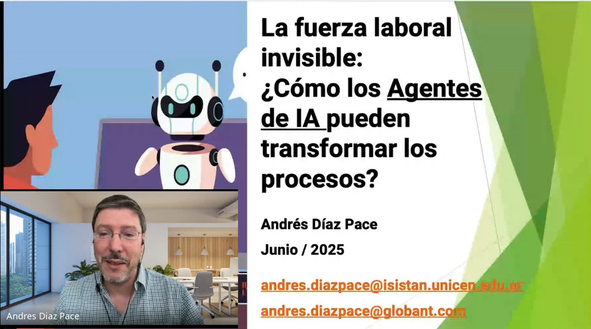 Gracias <a href="/adiazpace/">Andres Diaz-Pace</a> por la charla inspiradora sobre agentes de IA y su potencial transformador! 💡 Nos quedamos con muchas ideas y ganas de seguir explorando el tema en el Módulo 6 de la #DUIA. 🚀👨‍🏫 #AgentesIA #LLMs