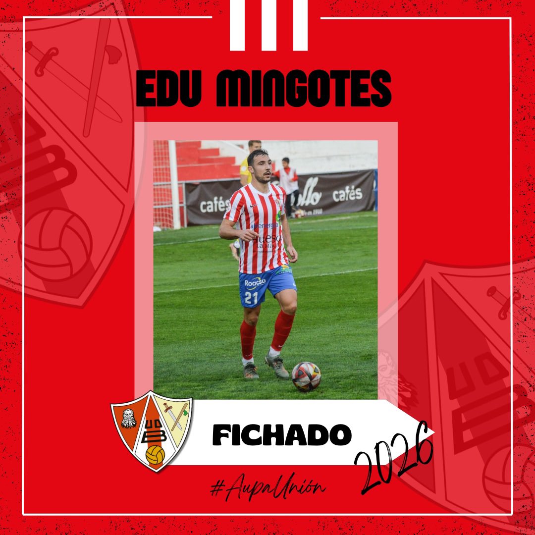 📯 𝐎𝐅𝐈𝐂𝐈𝐀𝐋 

¡Edu Mingotes es rojiblanco!

El central, procedente de la SD Ejea, se convierte en el primer fichaje de la Unión.

Mingotes ya vistió la camiseta rojiblanca durante el curso 2023/24 y cuenta con amplia experiencia en 2ª RFEF.

#AupaUnión❤️🤍