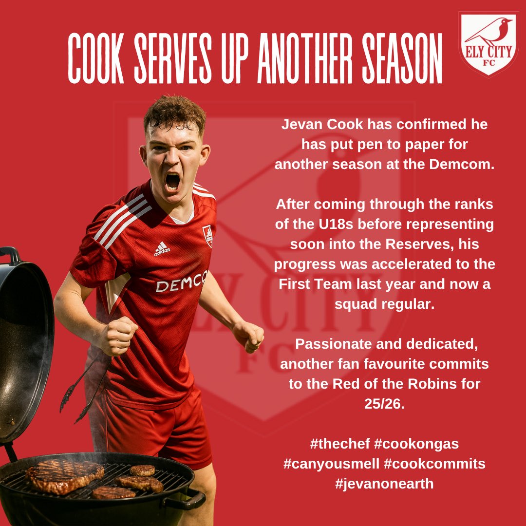ElyCityFC's tweet photo. 🚨 Cooking on Gas, as another signs back for the Robins ✍️

Jev's back! The charismatic full back has re-signed for another season!

#thechef #service #cookingongas #calendarboy https://t.co/SAfhQeDDY9