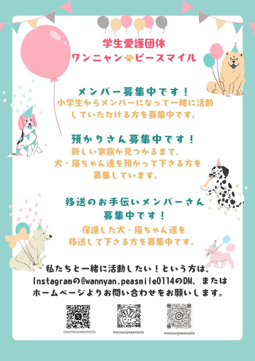 いつも保護っ子のためにありがとうございます🐶🐱

wannyanpeasmile.com
↑代表まなはの実話ストーリ📕購入できます

bit.ly/3DteuSi
↑団体各支部のAmazon欲しいものリストです‼️

youtu.be/FrpY1BdpdhE
香川愛護動画⤴︎見てください

fair-supporter.jp/pages/seller-p…
↑日用品寄付✨