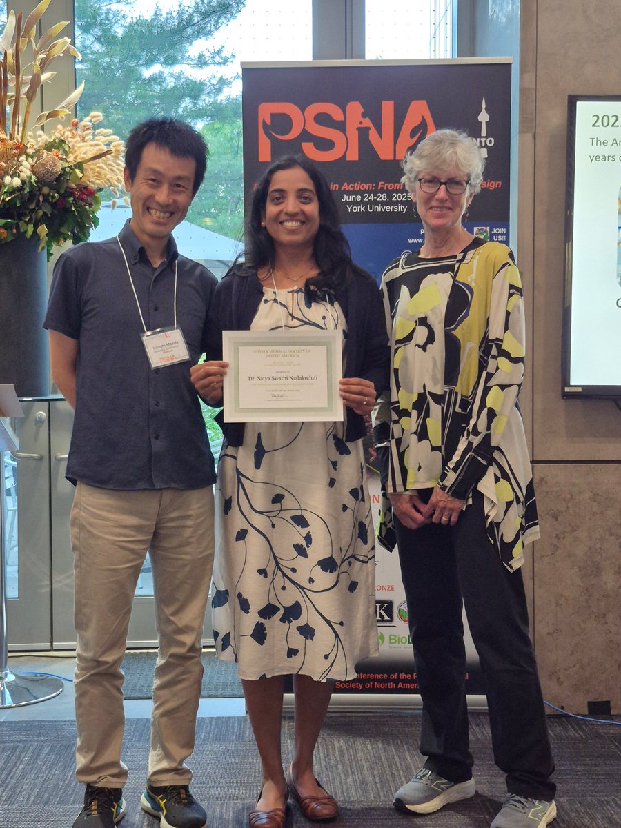 psnaofficial's tweet photo. Celebrating the brilliance of #PSNA2025 Arthur C. Neish Young Investigator Award, recognising early-career phytochemistry pioneers, with Dr. Satya Swathi Nadakuduti, Dr. Thuy Dang, and Dr. Cynthia Holland leading the charge with their outstanding contributions to plant science. https://t.co/FCAzzs8Lxb