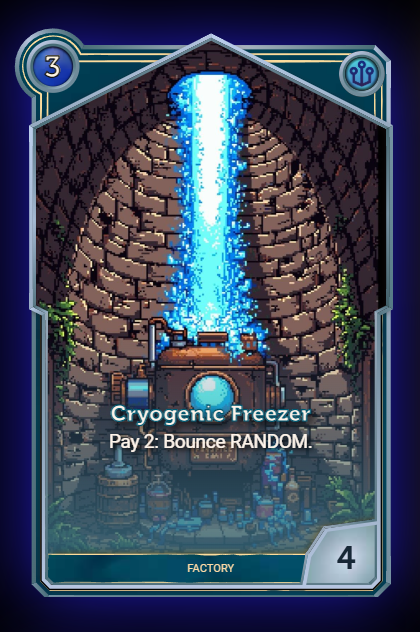 CrowdControlNet's tweet image. Concluding all Technology places for the upcoming new game mode "Craft Run" we have the Cryogenic Freezer. With its Bounce effect it returns entities of the opponent to their hand. This is very good to delay decks with single strong cards or cards that were reanimated and similar…