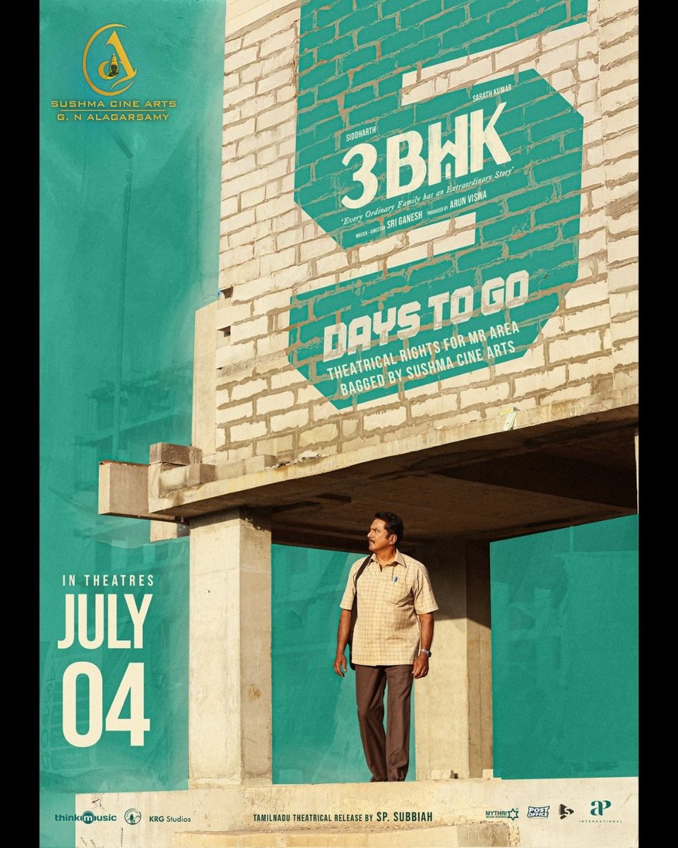 An ordinary family's extraordinary journey is just days away. 🏠✨
#3BHK hits theatres this JULY 4th – don't miss the drama, emotion, and heart! 💥🎬
 THEATRICAL RIGHTS FOR MR AREA BAGGED BY #sushmacinearts
#3BHKMovie #Siddharth #SarathKumar #TamilCinema #CountdownBegins