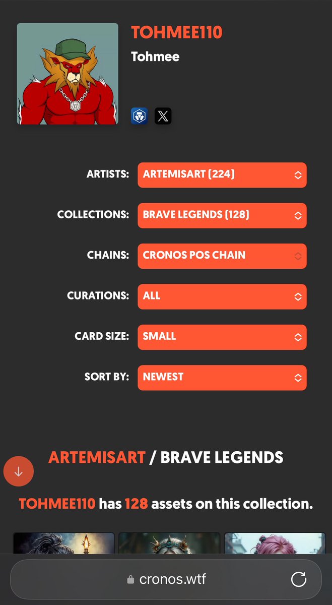 GM #CROFAM!👋🏻

NEW UPDATES:
- Filter by artist  🆕

A huge thank you to those who support my work and its development :
0x9829e44fd04f3788F27096875Df0D2772173Ab3d ✅🙏

🔗: CRONOS.WTF