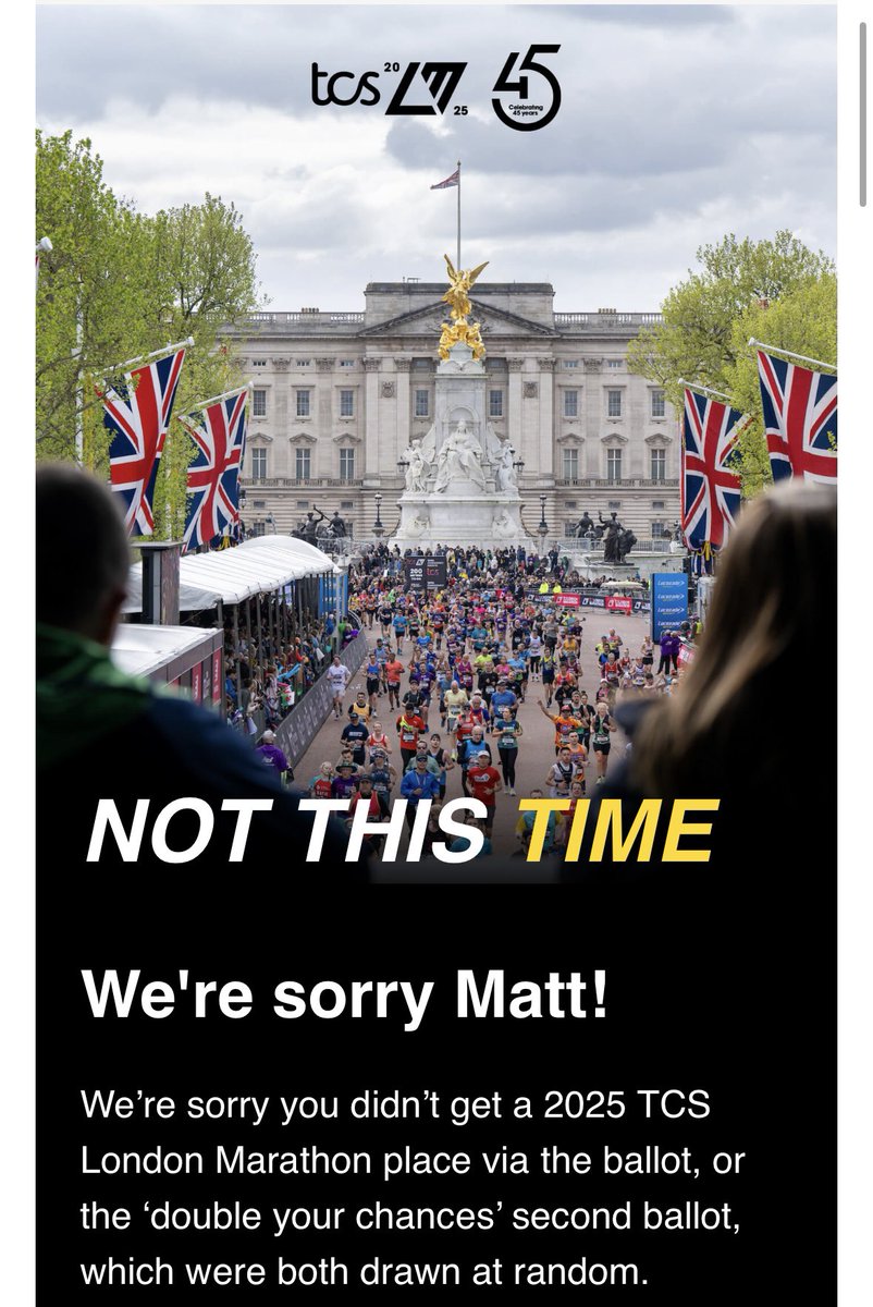 mattjcass's tweet photo. @LondonMarathon (3/3). Also applied in 2015 and 2014 but can’t find the emails anymore. Crazy. Missed 2023 I think but 12 times now… :( https://t.co/SEtNqvVxLN