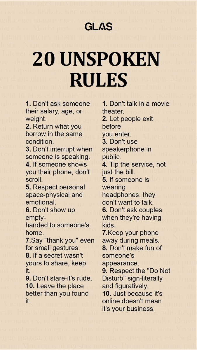 20 unspoken rules