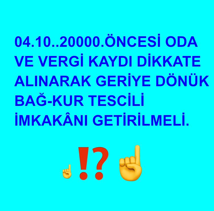 <a href="/Erhan59834350/">Erhan</a> <a href="/isikhanvedat/">Prof. Dr. Vedat Işıkhan</a> <a href="/csgbakanligi/">T.C. Çalışma ve Sosyal Güvenlik Bakanlığı</a> 04 Ekim 2000'den önce hak kaybı yaşayan #BağkurTESCİL mağdurları olarak emekli olma hakkımızı istiyoruz. #BağkurTescilMağdurları
için #TescileYasa şart‼️

<a href="/RTErdogan/">Recep Tayyip Erdoğan</a>
<a href="/dbdevletbahceli/">Devlet Bahçeli</a>
<a href="/vedatbilgn/">Vedat Bilgin</a> 
<a href="/Akparti/">AK Parti</a> 
<a href="/MHP_Bilgi/">MHP</a> 
<a href="/herkesicinCHP/">CHP 🇹🇷</a> 
<a href="/iyiparti/">İYİ Parti</a> 
<a href="/eczozgurozel/">Özgür Özel</a> 
<a href="/Mustafa_Destici/">Mustafa Destici</a>