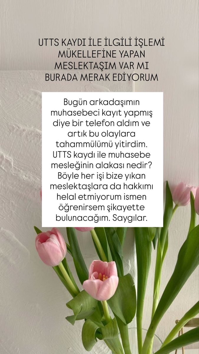 Smmmaslibastan's tweet photo. UTTS kaydı ile ilgili işlem yapan maki müşavir varsa mesleğe yaptığı ihanet için hakkımı helal etmiyorum. Her işi üstlenirseniz sonra burda hepimize hak aratırsınız. Bıktım bu meslekten. https://t.co/UkRroBEvHT