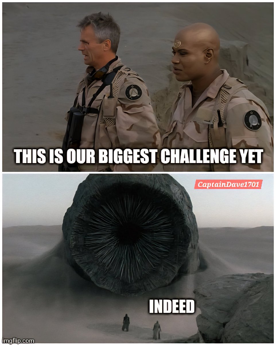 trekker21's tweet photo. #Stargate #StargateSG1 #ColonelONeill #Tealc #Dune #Sandworm #SG1 #Geek #SyFy #StargateNerd #StargateMeme #ScienceFiction #Humor https://t.co/fg2gkTjPtf