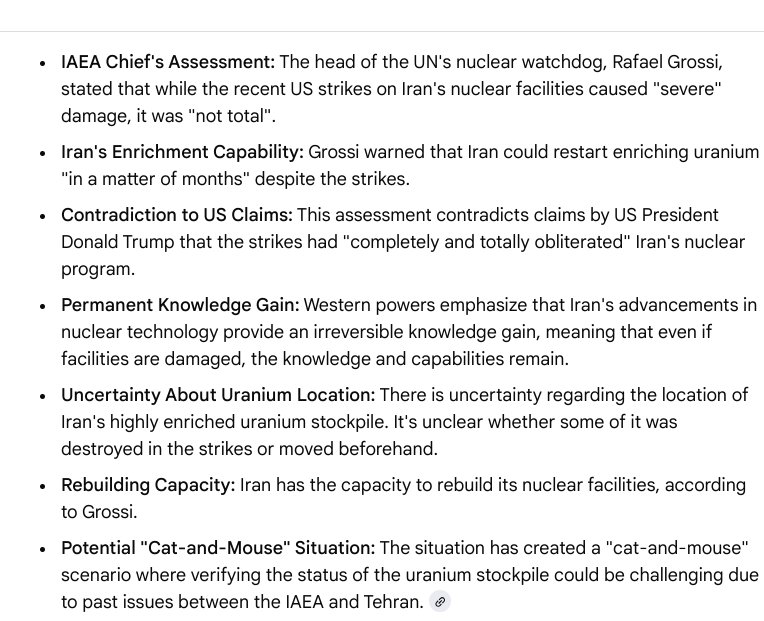 USAmailbox's tweet image. #Iran could be #producing 
#enriched #uranium
 in a #few #months‼️

#RafaelGrossi #IAEA
raising #doubts about how #effective 
#US strikes to #destroy #Iran 
nuclear programme have been‼️

US officials stated
strikes #obliterated 3 #NuclearSites ❓

#Trump ready bomb Iran again 💣