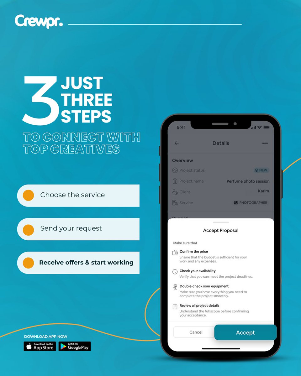 Crewpr_App's tweet photo. Need a photographer? Designer? Music producer? Crewpr makes it easy to find them in just 3 simple steps:
 Select the service you need
Send your request and wait for responses
Choose the right creative and start working right away!
 Simplicity, speed, and efficiency — all with app https://t.co/MyfQ08oc9U