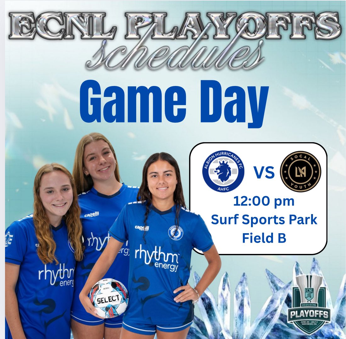 Albion U17 ECNL (2008) (@ahfc08ecnl) on Twitter photo ⭐️Game Day⭐️
Looking to finish strong in our final game of the <a href="/ECNLgirls/">ECNL Girls</a> Playoffs. Coaches, come check us out!
🗓️ Today
🆚 LAFC So Cal 08 ECNL
⏰ 12:00 pm
📍 Surf Sports Park Field B
👕 All Black ⭐️Game Day⭐️
Looking to finish strong in our final game of the <a href="/ECNLgirls/">ECNL Girls</a> Playoffs. Coaches, come check us out!
🗓️ Today
🆚 LAFC So Cal 08 ECNL
⏰ 12:00 pm
📍 Surf Sports Park Field B
👕 All Black
