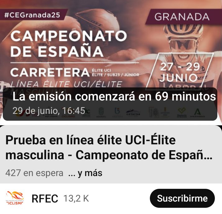 carlos_1377's tweet photo. El @YouTube de la #RFEC dice que emitirá la prueba #CEGranada25 Élite masculina dentro de 69 minutos...
Y Eurosport emitiendo los nacionales de francia... https://t.co/ZILZTpoawQ