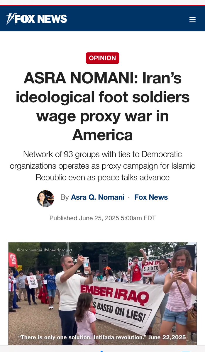 AsraNomani's tweet image. Hi @DataRepublican — Here is my @FoxNews @FoxNewsOpinion column on the 93 red-blue-green groups protesting pro-Iran. All in our @DPearlProject database! Last Sunday, kids watched  as the adults chanted, “There is only one solution. Intifada revolution!” foxnews.com/opinion/asra-n…