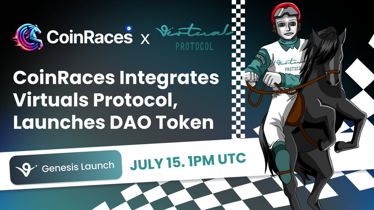 CoinRacesGame's tweet photo. The race just changed forever 🏁
Virtuals Protocol Integration + DAO Token Launch = A New Era for CoinRaces

🤖 CoinRaces now integrates @virtuals_io , unleashing AI-powered agents onto the track for the very first time. Adaptive, community-governed, and powered by intelligence itself — this marks a complete transformation of the competition 🤯 And it’s only the beginning! The race is accelerating — join now: https://t.co/Fa9Hf7ct2r

🥇 To lead this new chapter, we’re launching the CoinRaces #AI Agent DAO Token — your key to shaping the future of prediction #Web3gaming. From prize pool distributions and race formats to odds, special events, and beyond. 

🔗 Read the full story: https://t.co/YhtuyWCqxD
