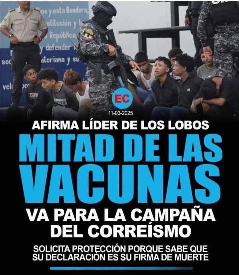 EcuaConMemoria's tweet photo. Ahí tienen al Correísmo en su máximo esplendor, según el propio líder de Los Lobos, la mitad de las vacunas, extorsión, terror, sangre… va directo para su campaña.

No es política, es crimen organizado con pancarta roja y discurso de justicia social, para idiotas útiles. https://t.co/RuAoYaKVEp
