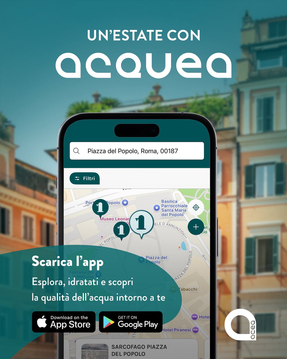 AceaGruppo's tweet photo. Con l’App Acquea hai oltre 150.000 fontanelle, nasoni e Case dell’Acqua sempre a portata di mano.
Perfetta per l’estate, utile tutto l’anno.
Scaricala qui 👉 https://t.co/rfcQ6Nbm3Z
#AceaGruppo #Acquea #EstateConAcquea https://t.co/64Xv6jVJyd