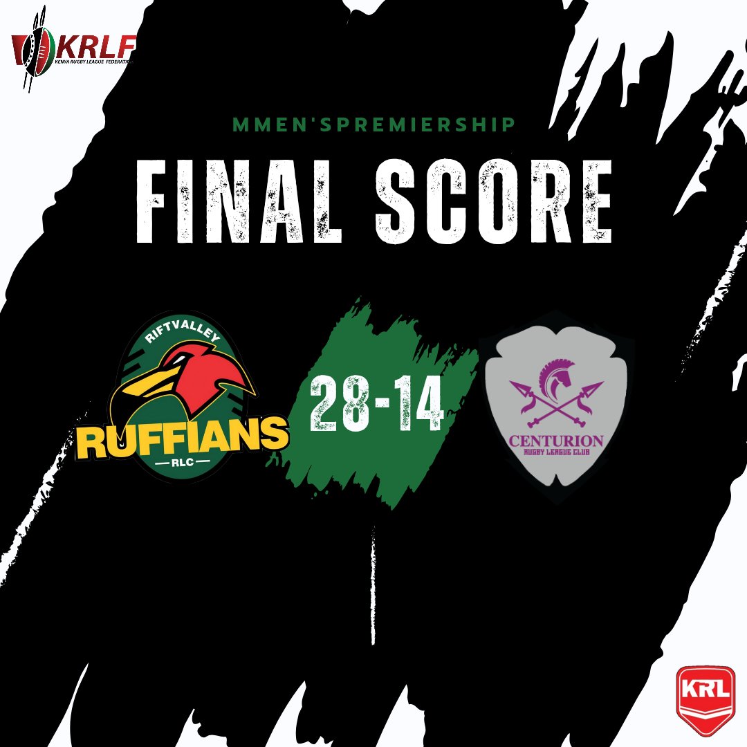 Kenya Rugby League (@officialkrlf) on Twitter photo KRL Premiership Results
Crusaders 92-0 Panthers
<a href="/Ruffians254/">Riftvalley Ruffians</a> 28-14 Centurion
<a href="/aprugbyleague/">warriors rugby league club</a> 72-0 Panthers
Pure dominance. Let the intensity rise!
#KRLPremiership #RugbyLeagueKE KRL Premiership Results
Crusaders 92-0 Panthers
<a href="/Ruffians254/">Riftvalley Ruffians</a> 28-14 Centurion
<a href="/aprugbyleague/">warriors rugby league club</a> 72-0 Panthers
Pure dominance. Let the intensity rise!
#KRLPremiership #RugbyLeagueKE