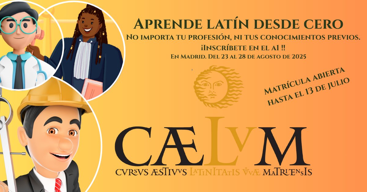 ¿Eres abogado, médico, ingeniero...? ¡Da igual! Lo único importante son tus ganas de aprender latín.
¡Inscríbete en nuestro curso de verano de latín como lengua viva!
Si partes de cero, apúntate al nivel A1.
Aún quedan plazas. ¡No lo dejes pasar!
sites.google.com/.../cultur.../…