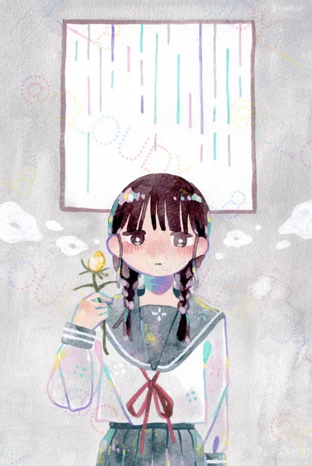 #アナログイラスト見たかったら私をフォローすると良いです ! アクリルガッシュでセーラー服の女の子たちを描いています